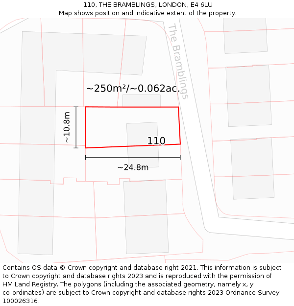 110, THE BRAMBLINGS, LONDON, E4 6LU: Plot and title map