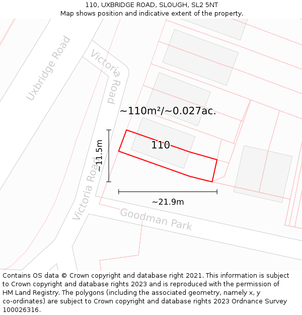 110, UXBRIDGE ROAD, SLOUGH, SL2 5NT: Plot and title map