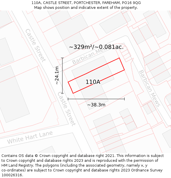 110A, CASTLE STREET, PORTCHESTER, FAREHAM, PO16 9QG: Plot and title map