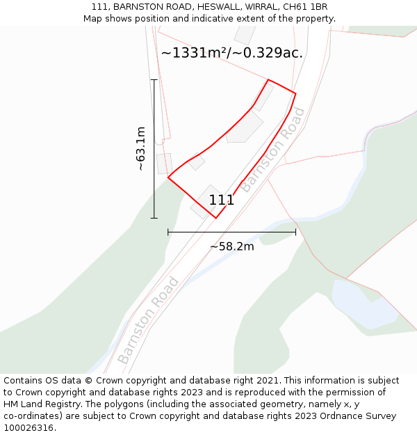 111, BARNSTON ROAD, HESWALL, WIRRAL, CH61 1BR: Plot and title map