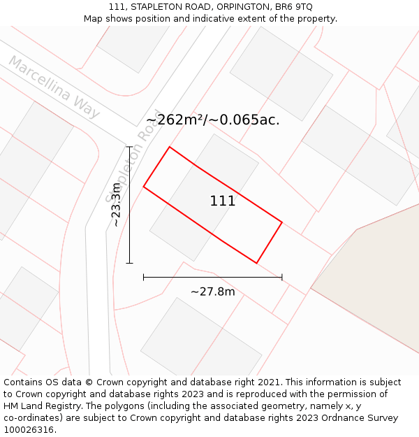 111, STAPLETON ROAD, ORPINGTON, BR6 9TQ: Plot and title map