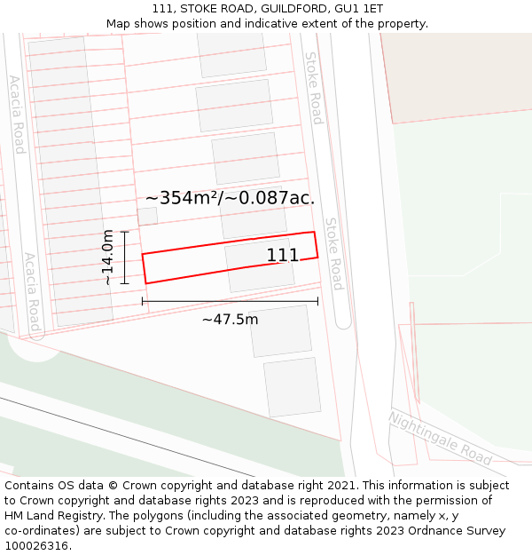 111, STOKE ROAD, GUILDFORD, GU1 1ET: Plot and title map