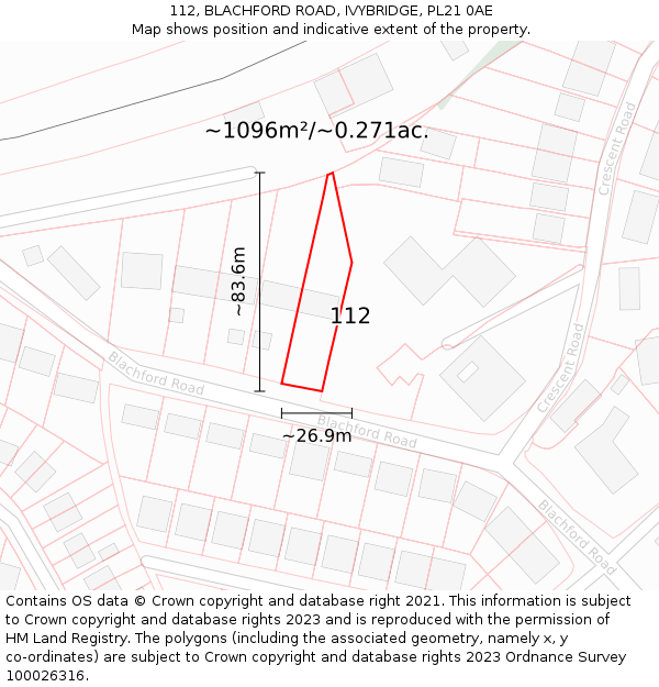 112, BLACHFORD ROAD, IVYBRIDGE, PL21 0AE: Plot and title map