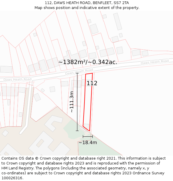 112, DAWS HEATH ROAD, BENFLEET, SS7 2TA: Plot and title map