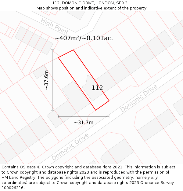 112, DOMONIC DRIVE, LONDON, SE9 3LL: Plot and title map