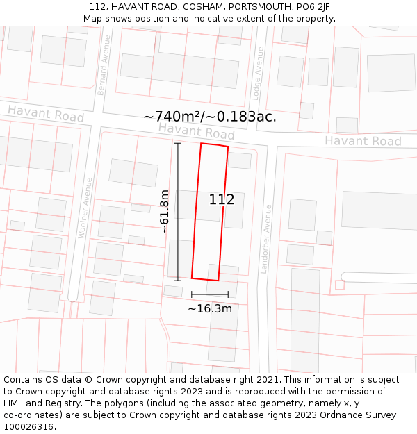 112, HAVANT ROAD, COSHAM, PORTSMOUTH, PO6 2JF: Plot and title map