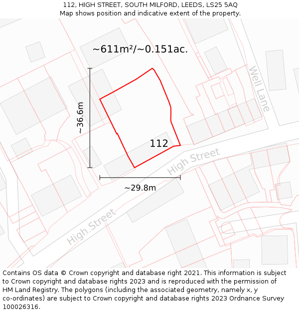 112, HIGH STREET, SOUTH MILFORD, LEEDS, LS25 5AQ: Plot and title map