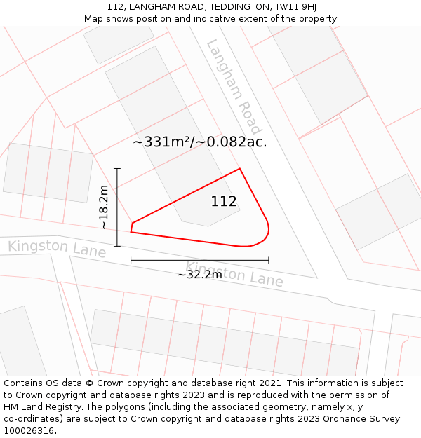 112, LANGHAM ROAD, TEDDINGTON, TW11 9HJ: Plot and title map