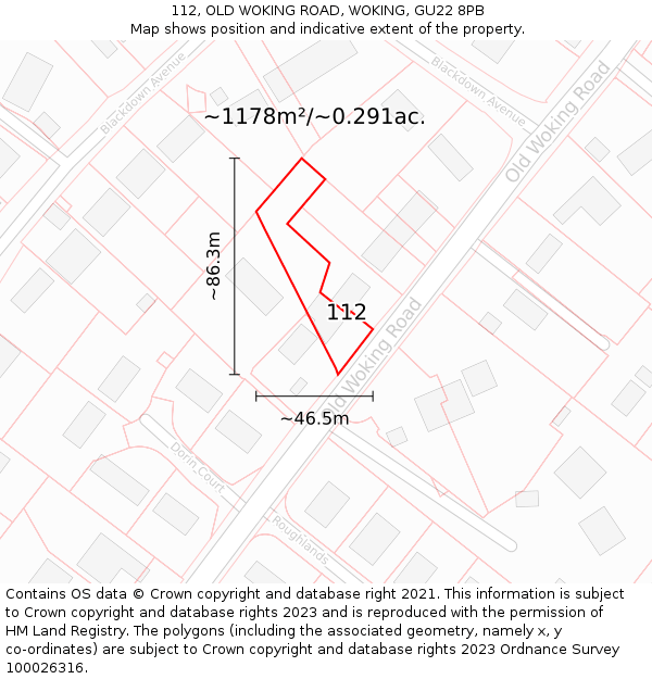 112, OLD WOKING ROAD, WOKING, GU22 8PB: Plot and title map