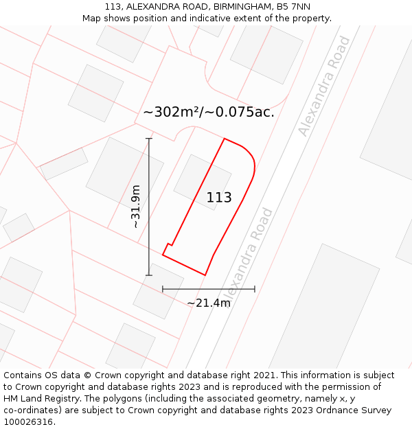 113, ALEXANDRA ROAD, BIRMINGHAM, B5 7NN: Plot and title map