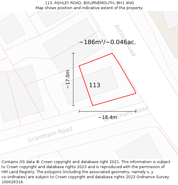 113, ASHLEY ROAD, BOURNEMOUTH, BH1 4NG: Plot and title map