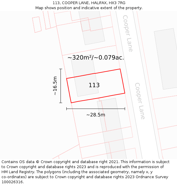 113, COOPER LANE, HALIFAX, HX3 7RG: Plot and title map