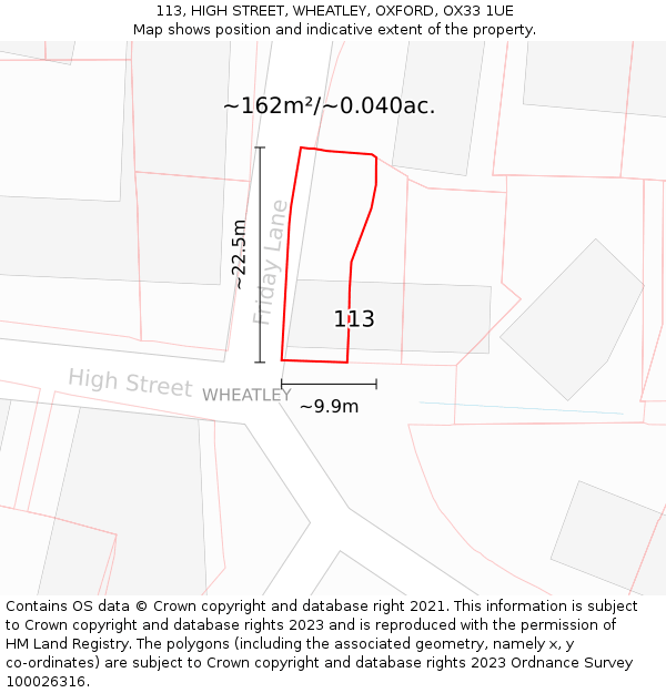 113, HIGH STREET, WHEATLEY, OXFORD, OX33 1UE: Plot and title map