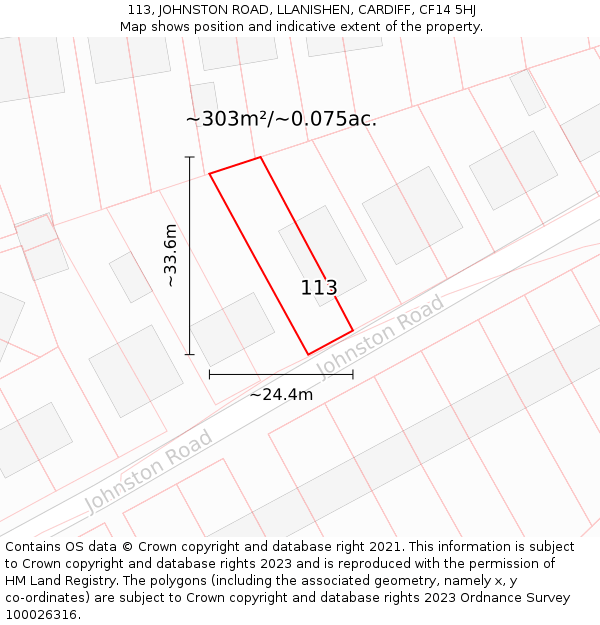 113, JOHNSTON ROAD, LLANISHEN, CARDIFF, CF14 5HJ: Plot and title map