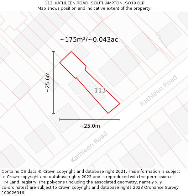 113, KATHLEEN ROAD, SOUTHAMPTON, SO19 8LP: Plot and title map