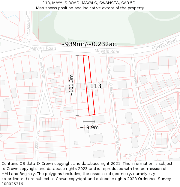 113, MAYALS ROAD, MAYALS, SWANSEA, SA3 5DH: Plot and title map