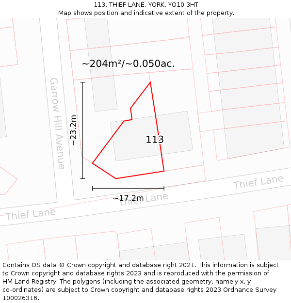 113, THIEF LANE, YORK, YO10 3HT: Plot and title map