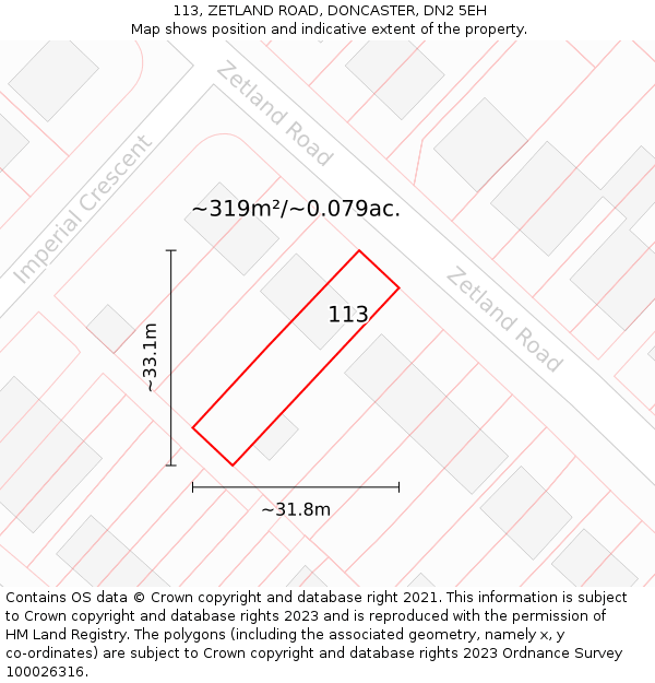 113, ZETLAND ROAD, DONCASTER, DN2 5EH: Plot and title map