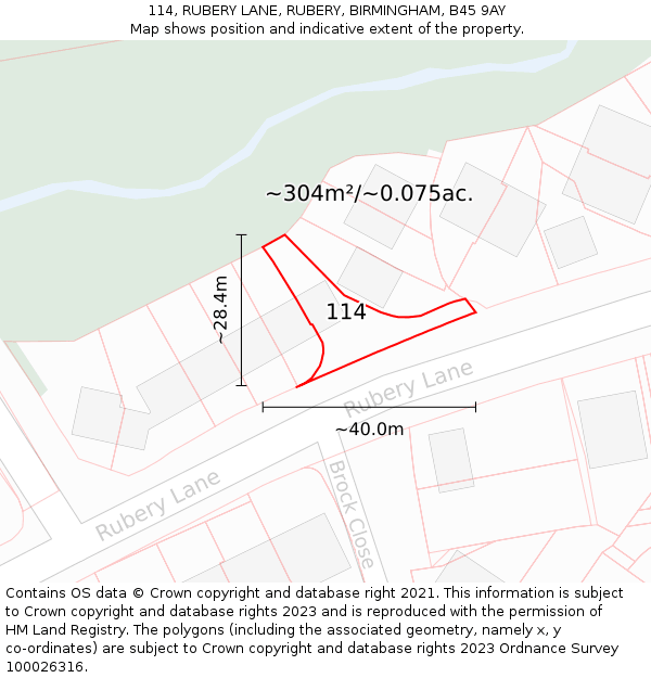 114, RUBERY LANE, RUBERY, BIRMINGHAM, B45 9AY: Plot and title map