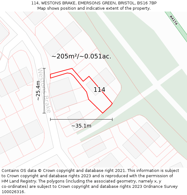 114, WESTONS BRAKE, EMERSONS GREEN, BRISTOL, BS16 7BP: Plot and title map