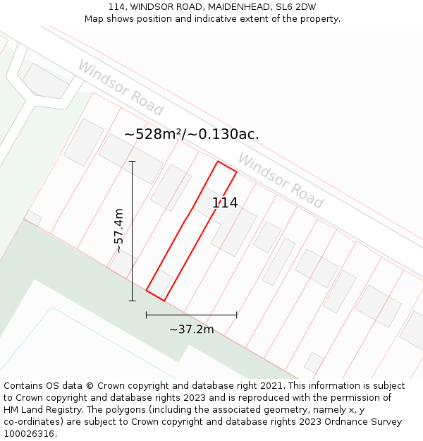 114, WINDSOR ROAD, MAIDENHEAD, SL6 2DW: Plot and title map