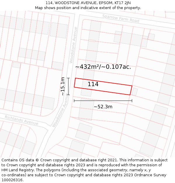 114, WOODSTONE AVENUE, EPSOM, KT17 2JN: Plot and title map