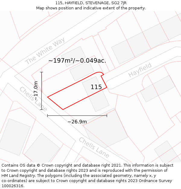 115, HAYFIELD, STEVENAGE, SG2 7JR: Plot and title map