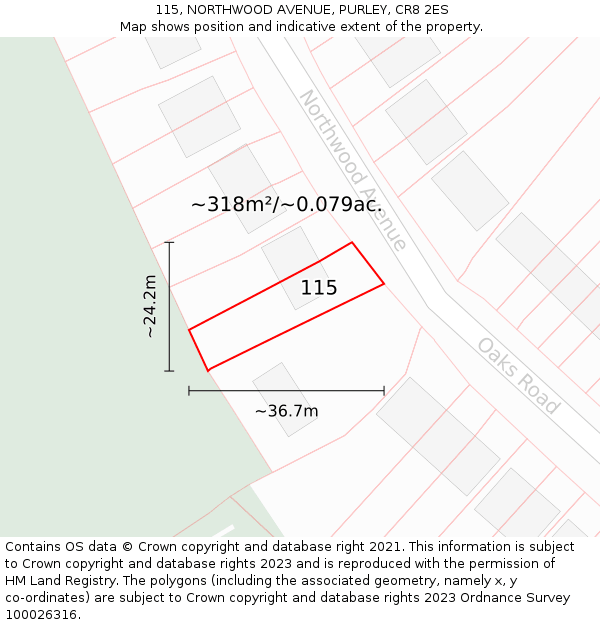 115, NORTHWOOD AVENUE, PURLEY, CR8 2ES: Plot and title map