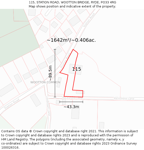 115, STATION ROAD, WOOTTON BRIDGE, RYDE, PO33 4RG: Plot and title map