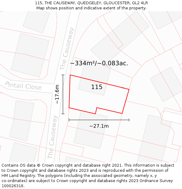 115, THE CAUSEWAY, QUEDGELEY, GLOUCESTER, GL2 4LR: Plot and title map