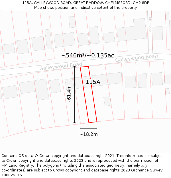 115A, GALLEYWOOD ROAD, GREAT BADDOW, CHELMSFORD, CM2 8DR: Plot and title map