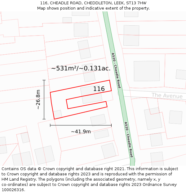 116, CHEADLE ROAD, CHEDDLETON, LEEK, ST13 7HW: Plot and title map