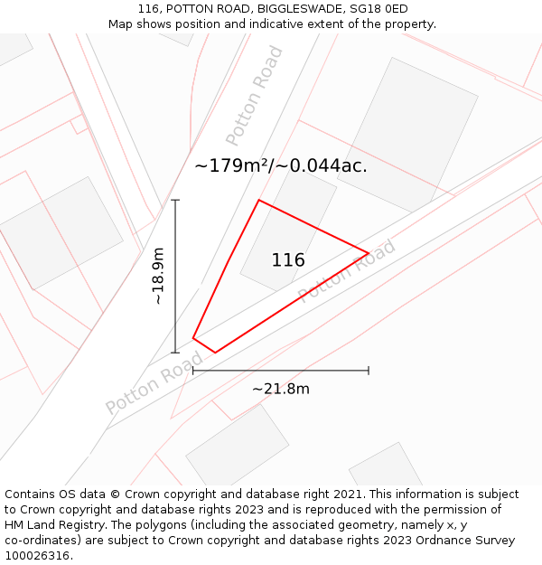 116, POTTON ROAD, BIGGLESWADE, SG18 0ED: Plot and title map