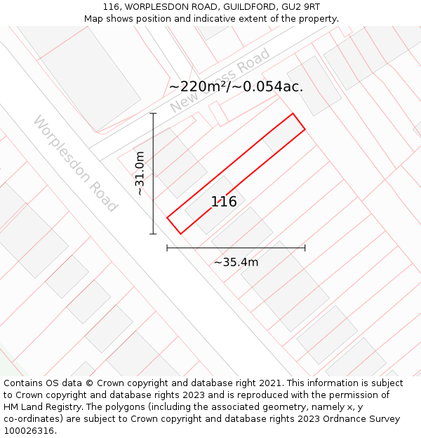 116, WORPLESDON ROAD, GUILDFORD, GU2 9RT: Plot and title map