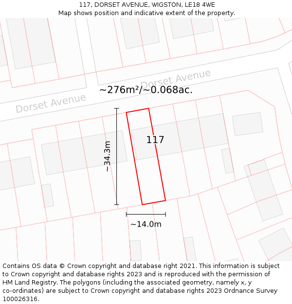 117, DORSET AVENUE, WIGSTON, LE18 4WE: Plot and title map