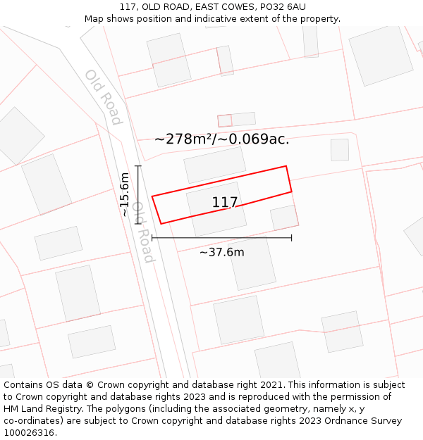 117, OLD ROAD, EAST COWES, PO32 6AU: Plot and title map