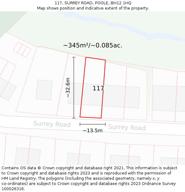 117, SURREY ROAD, POOLE, BH12 1HQ: Plot and title map