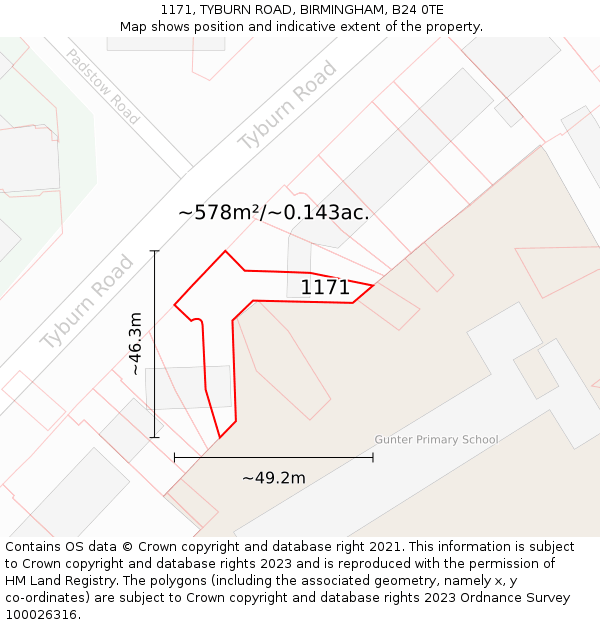 1171, TYBURN ROAD, BIRMINGHAM, B24 0TE: Plot and title map