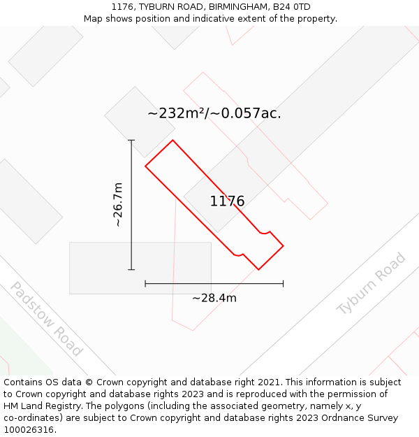 1176, TYBURN ROAD, BIRMINGHAM, B24 0TD: Plot and title map