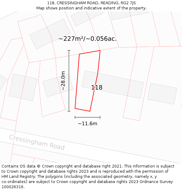 118, CRESSINGHAM ROAD, READING, RG2 7JS: Plot and title map