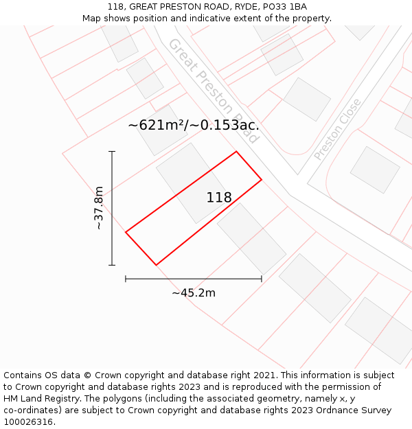 118, GREAT PRESTON ROAD, RYDE, PO33 1BA: Plot and title map