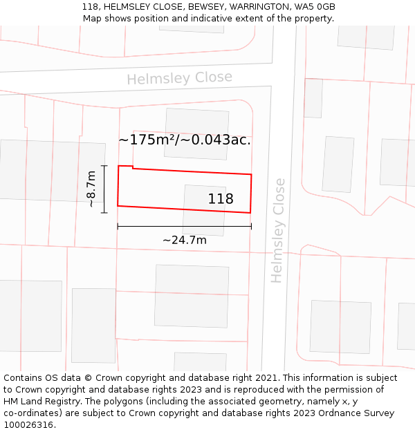 118, HELMSLEY CLOSE, BEWSEY, WARRINGTON, WA5 0GB: Plot and title map