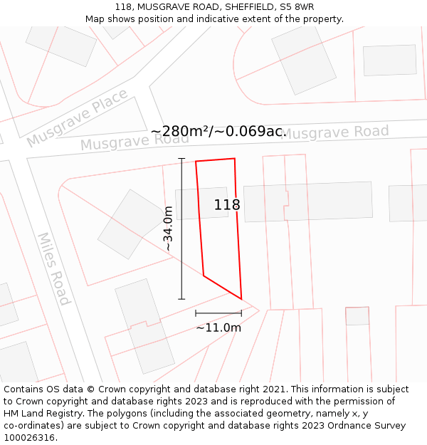 118, MUSGRAVE ROAD, SHEFFIELD, S5 8WR: Plot and title map