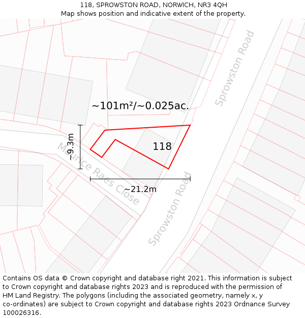 118, SPROWSTON ROAD, NORWICH, NR3 4QH: Plot and title map