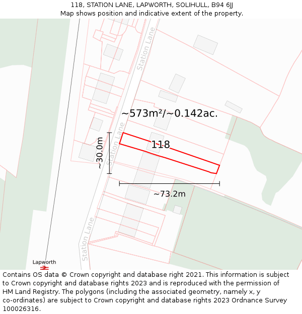 118, STATION LANE, LAPWORTH, SOLIHULL, B94 6JJ: Plot and title map