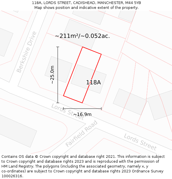 118A, LORDS STREET, CADISHEAD, MANCHESTER, M44 5YB: Plot and title map