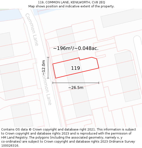 119, COMMON LANE, KENILWORTH, CV8 2EQ: Plot and title map