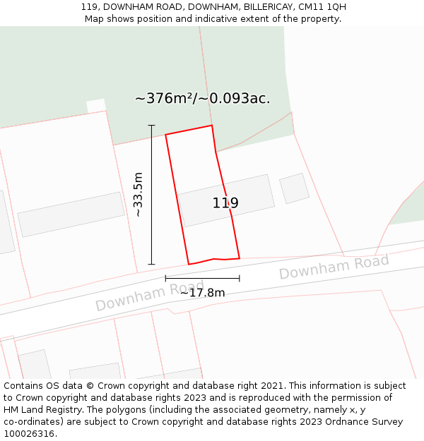 119, DOWNHAM ROAD, DOWNHAM, BILLERICAY, CM11 1QH: Plot and title map