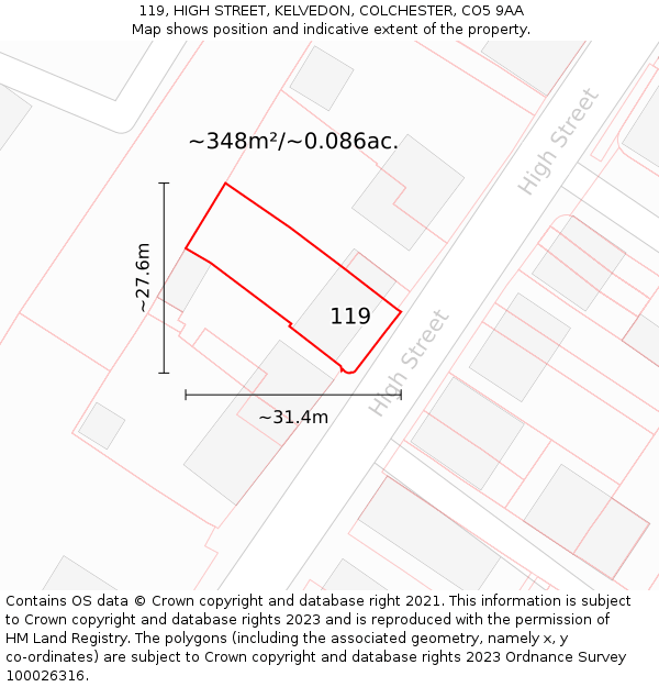 119, HIGH STREET, KELVEDON, COLCHESTER, CO5 9AA: Plot and title map