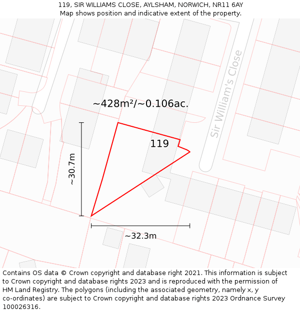 119, SIR WILLIAMS CLOSE, AYLSHAM, NORWICH, NR11 6AY: Plot and title map